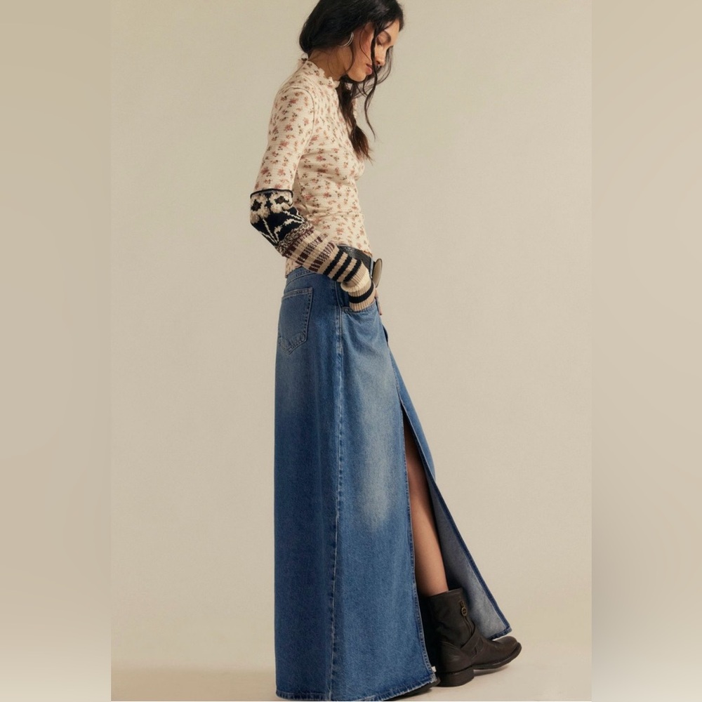 💎NWOT💎 We the Free Come as You Are Denim Maxi Skirt w Slit - Picture 3 of 8